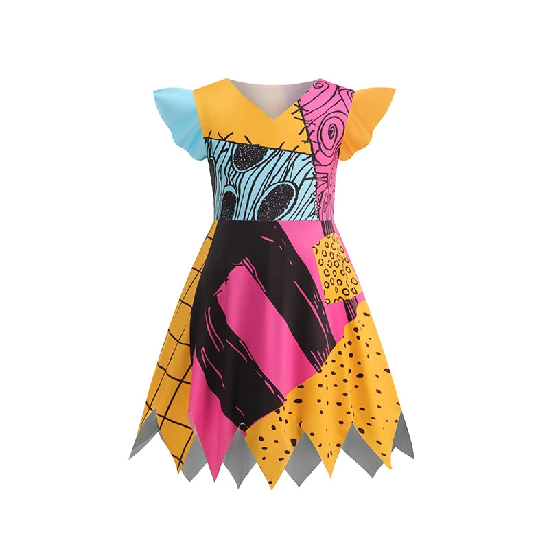 Baby Girls Halloween Costumes Cosplay Dress Nightmare Before Xmas Children Carnival Princess Sally Party Clothes 2-10 Years