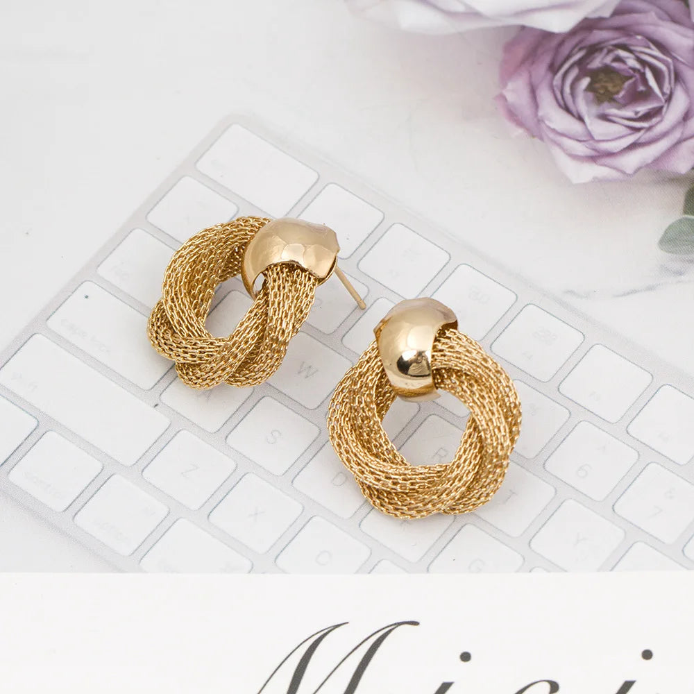 Vintage Metallic Twisted weaving Round Circle Dangle Earrings 2025 New Fashion Wedding Party Drop Earrings for Woman Jewelry