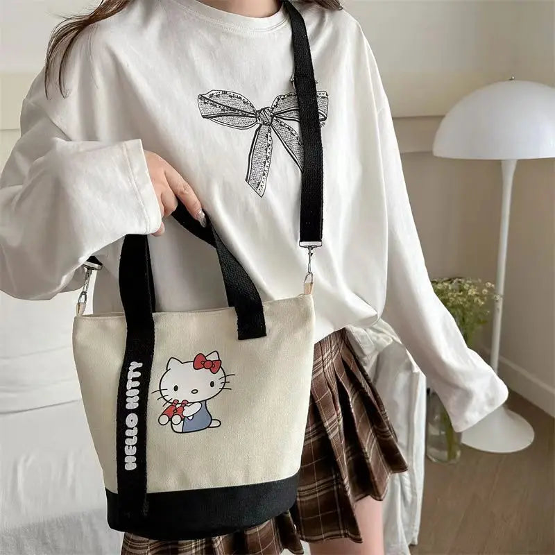 MINISO Sanrio Canvas Crossbody Bag Cute Fashion Handbag Bucket Bag Large Capacity Commuter Girl Gift