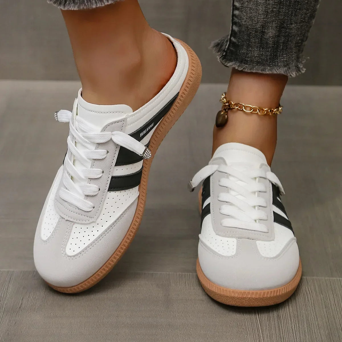 Women Mules Shoes Sports Round Toe Flat Female Footwear Casual Sneakers Clogs Platform Summer Slip on Creeper Baotou Slippers