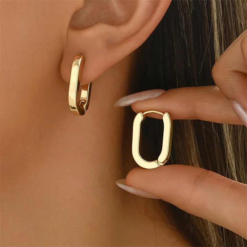 New Gold Color Square Hoop Earrings for Women Men Stainless Steel Minimalist Punk Unisex Rock Earring Piercing Jewelry Gifts