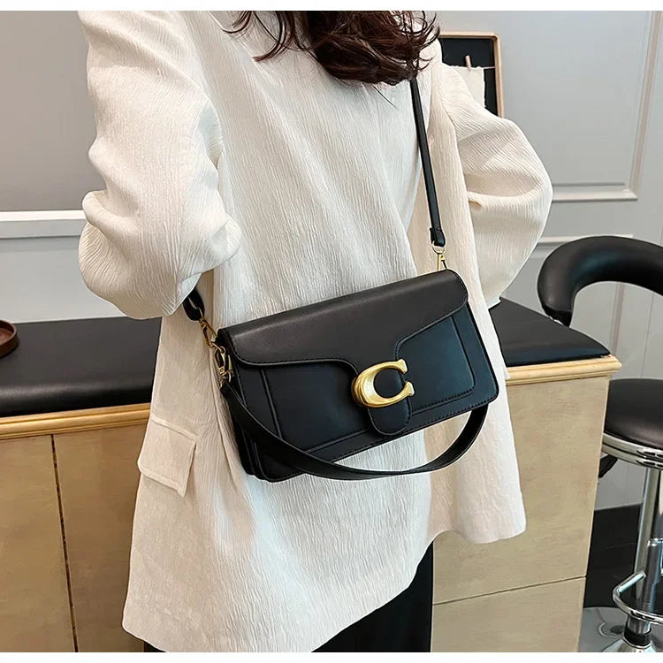 2025 New Women's High-End Pure Color Simple Square Bag Multi-Layer Commuting Single Shoulder Bag Neutral Minimalist Style