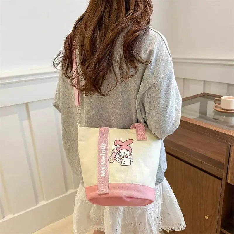 MINISO Sanrio Canvas Crossbody Bag Cute Fashion Handbag Bucket Bag Large Capacity Commuter Girl Gift