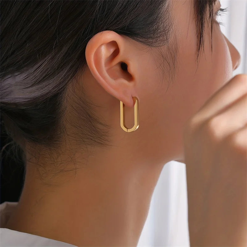 New Gold Color Square Hoop Earrings for Women Men Stainless Steel Minimalist Punk Unisex Rock Earring Piercing Jewelry Gifts