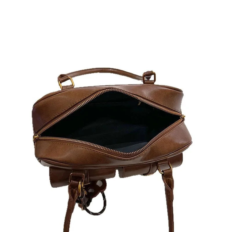 Women's Coffee Brown Multi-Pocket Handbag Shoulder Bag, Stylish Versatile Letter Crossbody Purse for Travel Work Shopping Dates