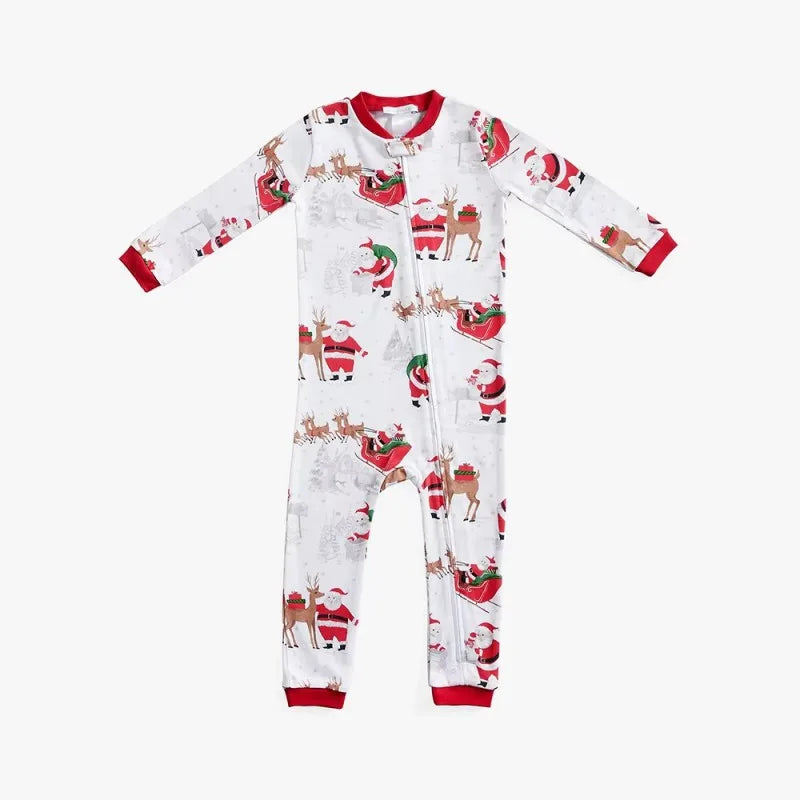 Xmas Family Look Pyjamas Santa Claus Print Christmas Pajamas Set Parent-child Matching Clothing Cute Soft Homewear Baby Romper