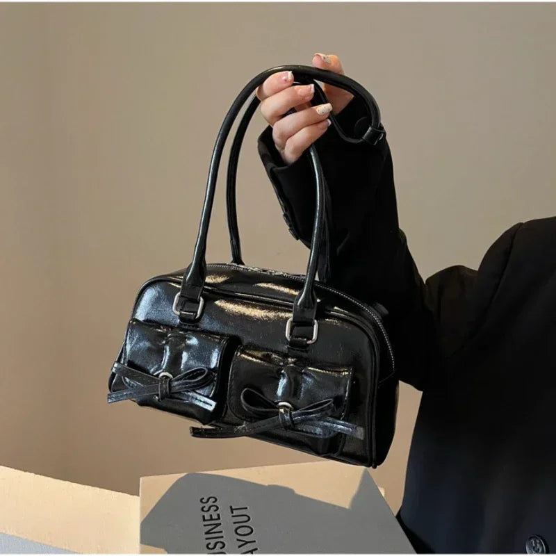 Vintage Women Business Shoulder Bags Simple Ladies Commute Tote Bag Pu Leather Female Underarm Bag Burgundy Large Handbags Purse