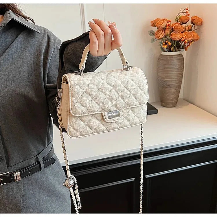 Small Square Lattice Chain Crossbody Bag Women's Shoulder Handbag Simple Handheld Underarm Bag Hot Sale Of The Season New Versat