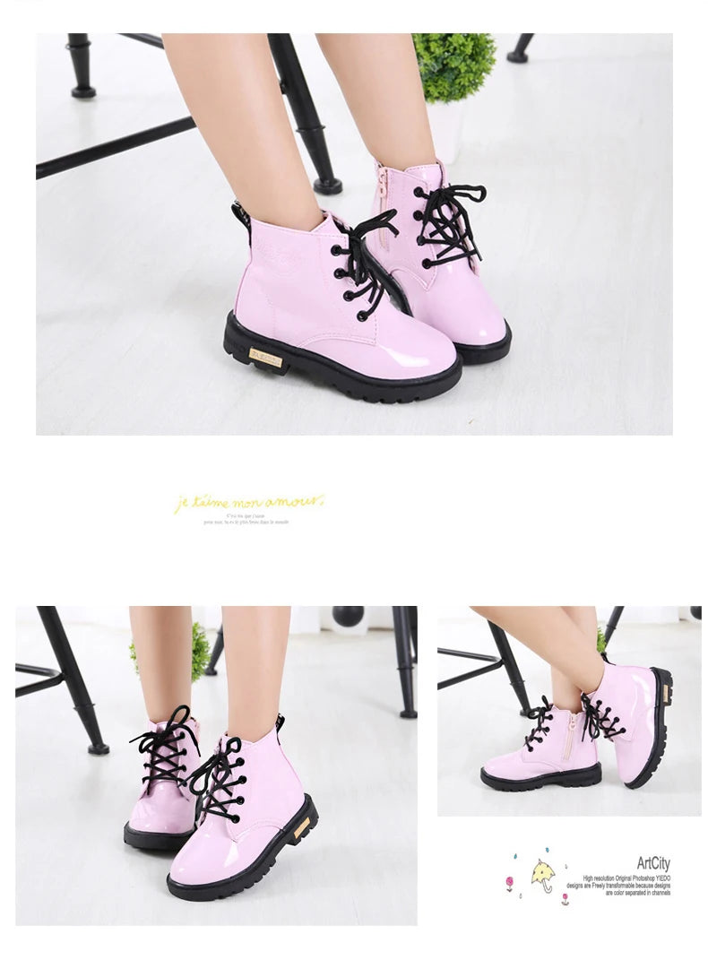 2022 New Winter Children Shoes PU Leather Waterproof Plush Boots Kids Snow Boots Brand Girls Boys Casual Boots Fashion Sneakers