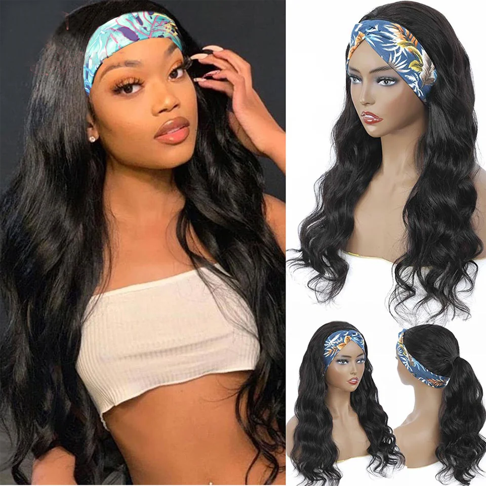 Headband Wig Human Hair Body Wave Virgin Human Hair Wigs for Black Women Full Machine Made Brazilian Ready To Wear Wig None Lace