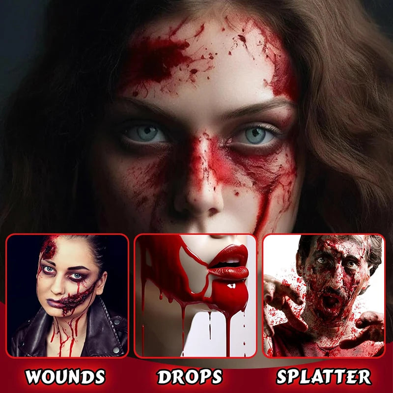 Realistic Fake Blood Gel Non-Toxic Long-Lasting SFX Makeup with Clotted Blood Texture for Halloween Party Vampire Zombie Monster