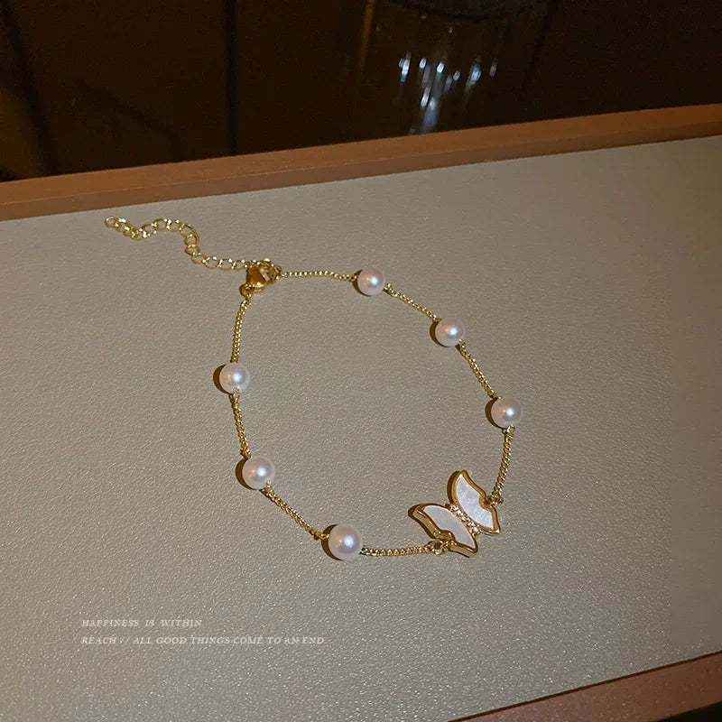 4Pcs/Set Heart White Color Pearl Bracelets Set For Women New Trendy Elastic Beaded Bracelet Elegant Wedding Party Jewelry Gift