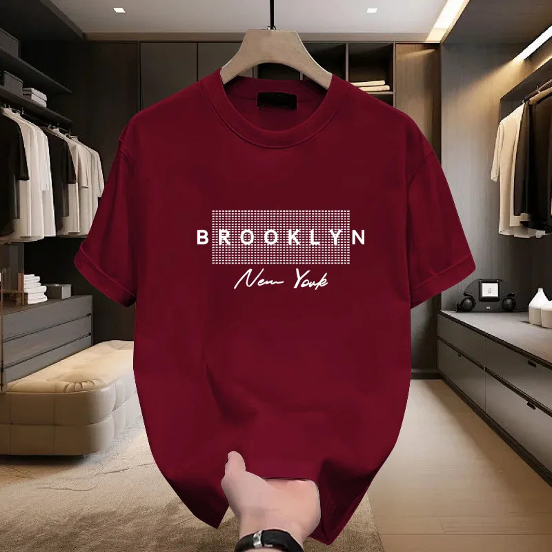 2025 Summer Fashion Men's Cotton Short sleeved T-shirt Round Neck Loose Letter Printed Moisture wicking and Sweating Top