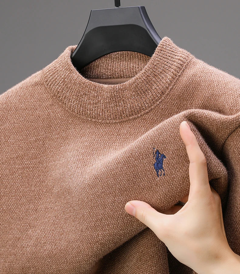 Luxury Brand Men's O-Neck Sweater Autumn/Winter New Item Exquisite Velvet Embroidered Thick Pullover Knitwear Top Men's Clothing
