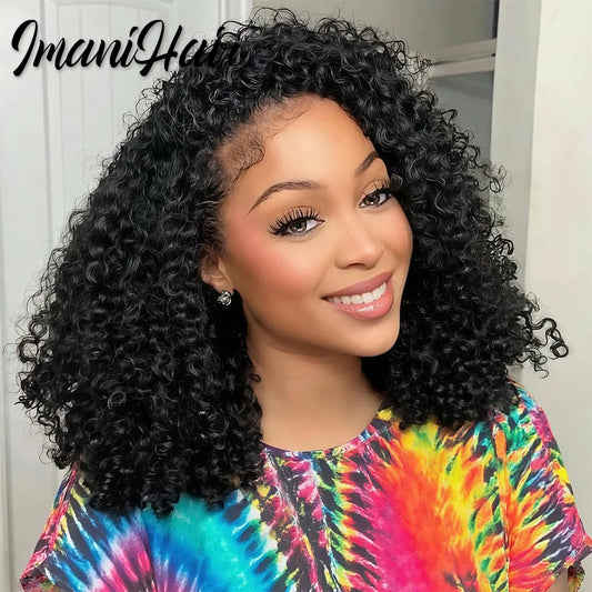 210% Half Wigs Human Hair Kinky Curly Headband Wig Upgrade 3 IN 1 Half Wig With Drawstring Seamless Clip Ins Flip Over Wig