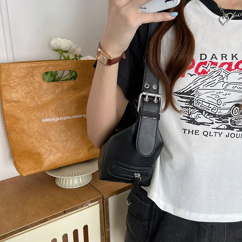 Y2K  Style Shoulder Bag Shoulder Purse For Girls Street Wear For Women Trendy Motorcycle Handbag Minimalist