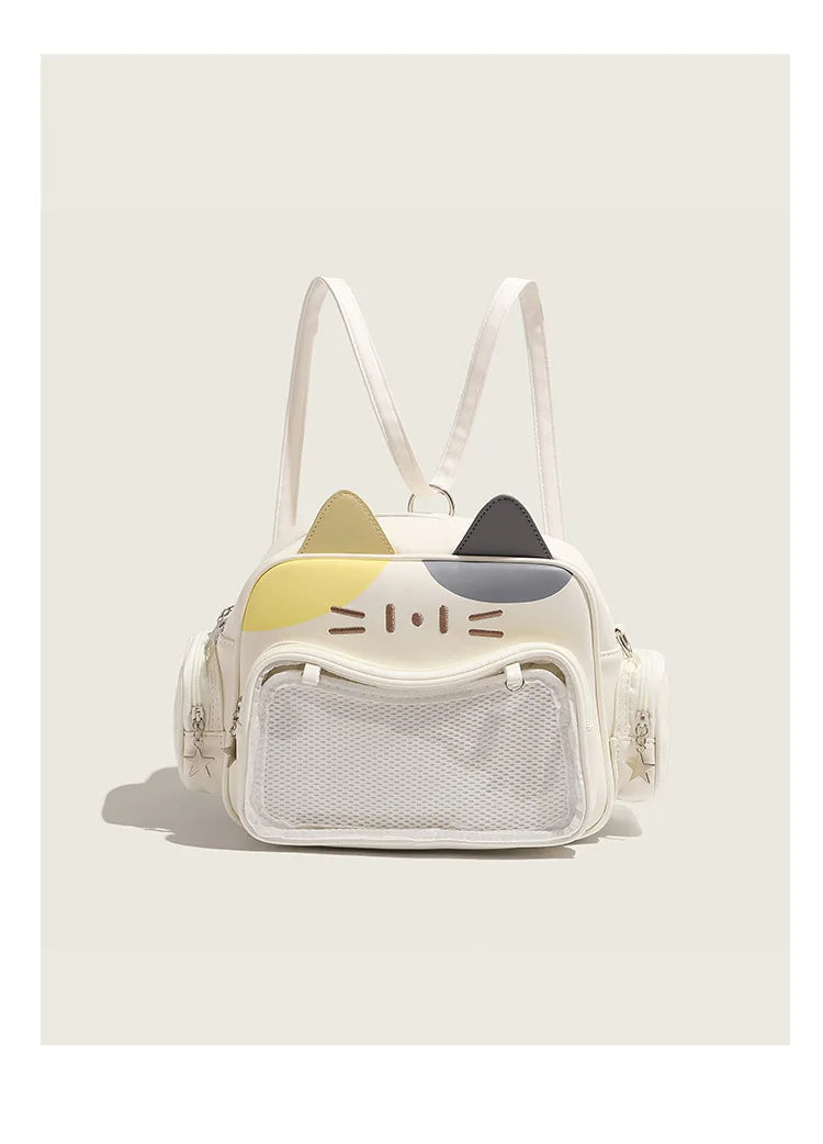 Women's Fashion Backpacks Y2K Korean Japan Kawaii Cat Ita Bag PU Cute Girls Transparent Pocket Aesthetic Shoulder Crossbody Bags