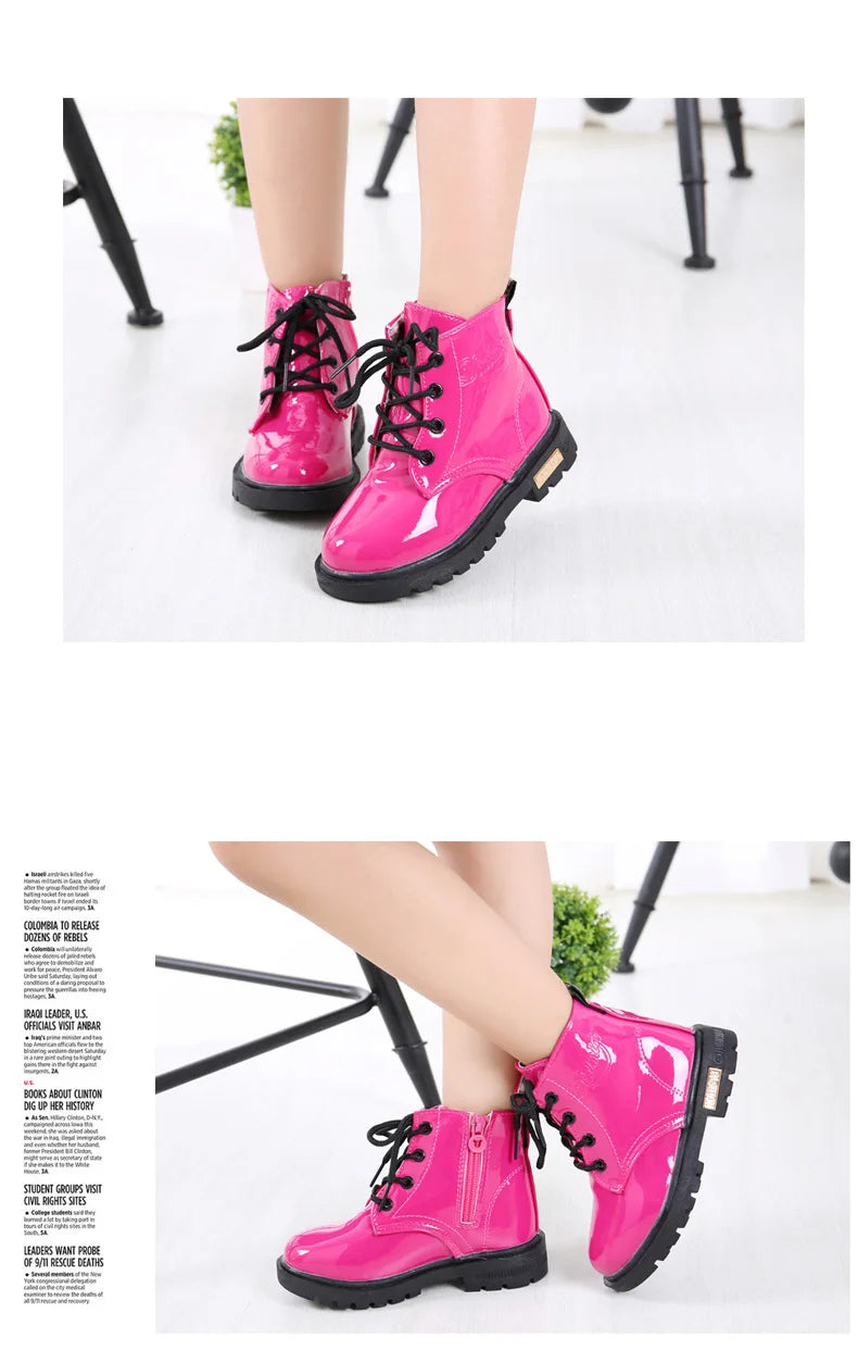 2022 New Winter Children Shoes PU Leather Waterproof Plush Boots Kids Snow Boots Brand Girls Boys Casual Boots Fashion Sneakers