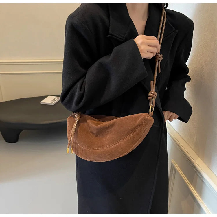 Faux Suede Super Popular Niche Suede Shoulder Bag for Women 2025 Hot Sale Single Crossbody Bags Underarm Dumpling Sweet Bags