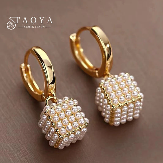 Premium Pearl Stereoscopic Square Pendant Earrings 2025 New Fashion Jewelry For Women‘s Eardrop party Girl’s Luxury Accessories