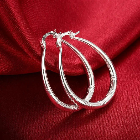 Charms 925 Silver 3CM Hoop Earrings For Women Fashion Party Wedding Jewelry Fine Christmas Gifts