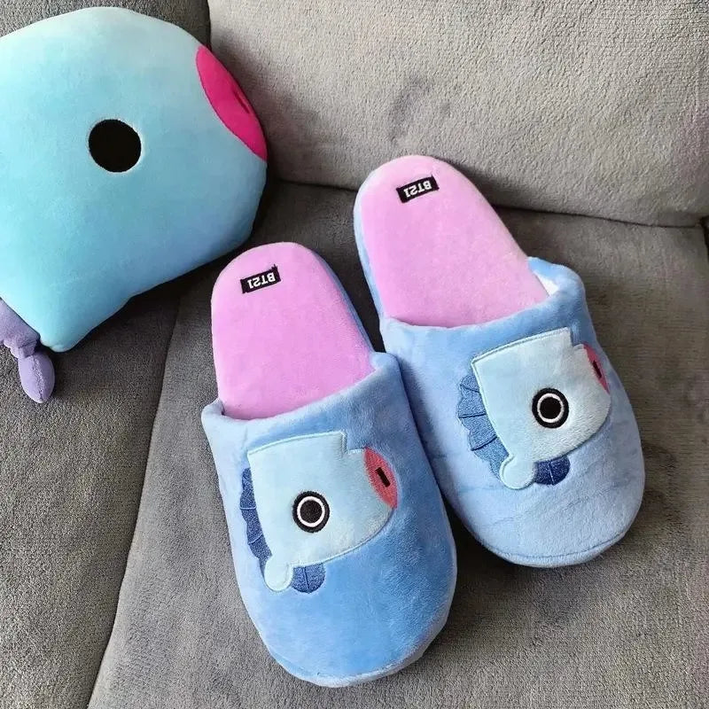Anime BT21 Kawaii Plush Cotton Slippers Chimmy Cooky Women Fashion Spring Autumn Indoor Non-Slip Slippers