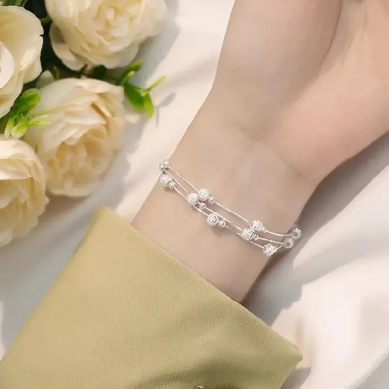 925 Sterling Silver Bracelet Woman Vintage Luxury Adjustable Bead Bracelets Fashion Original Jewelry Designer Party Wedding Gift