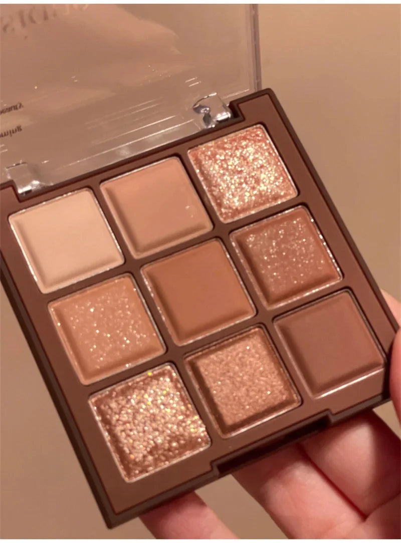 9 Colors Chocolate Eye Shadow Palette Pearly Matte Earth Color Eyeshadow Pallete Shiny Sequins Eye Pigments Lasting Makeup