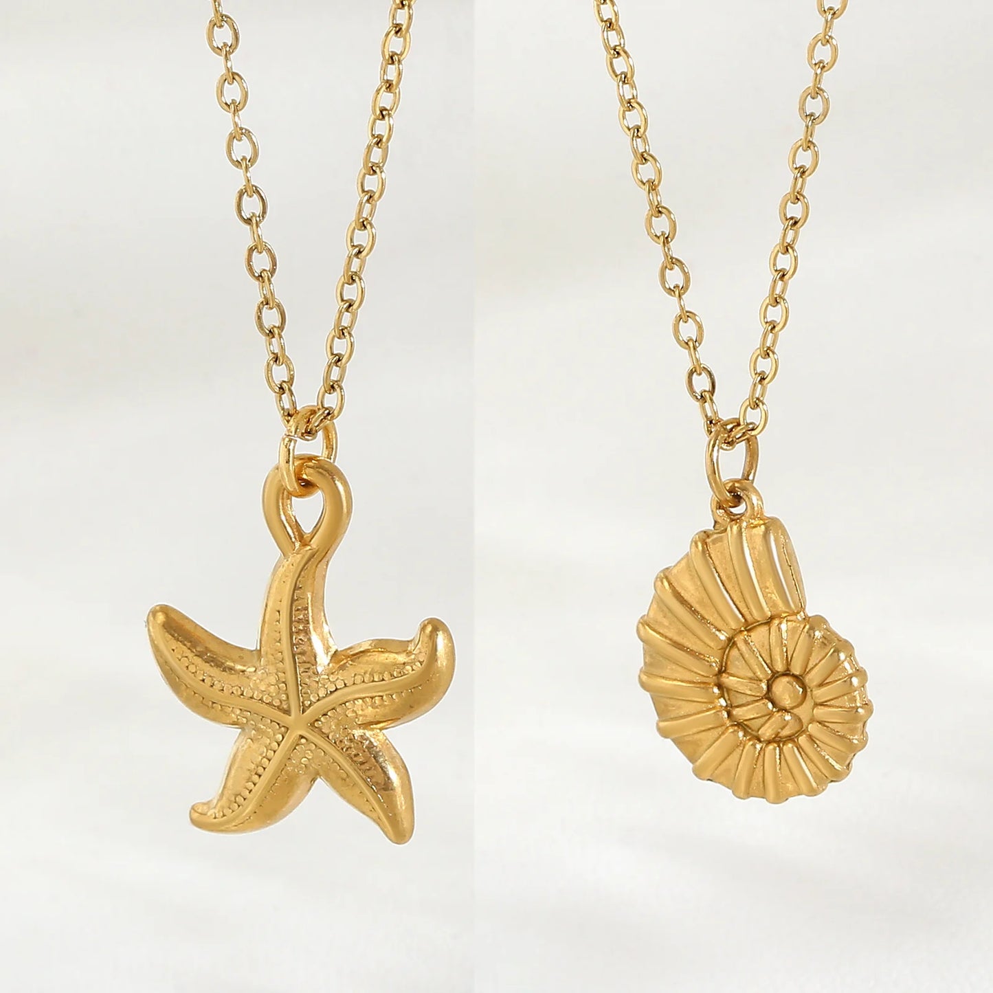 MHS.SUN Starfish Shell Conch Pendant Necklaces For Women Men Stainless Steel Trendy Chain Choker Beach Jewelry Summer Party