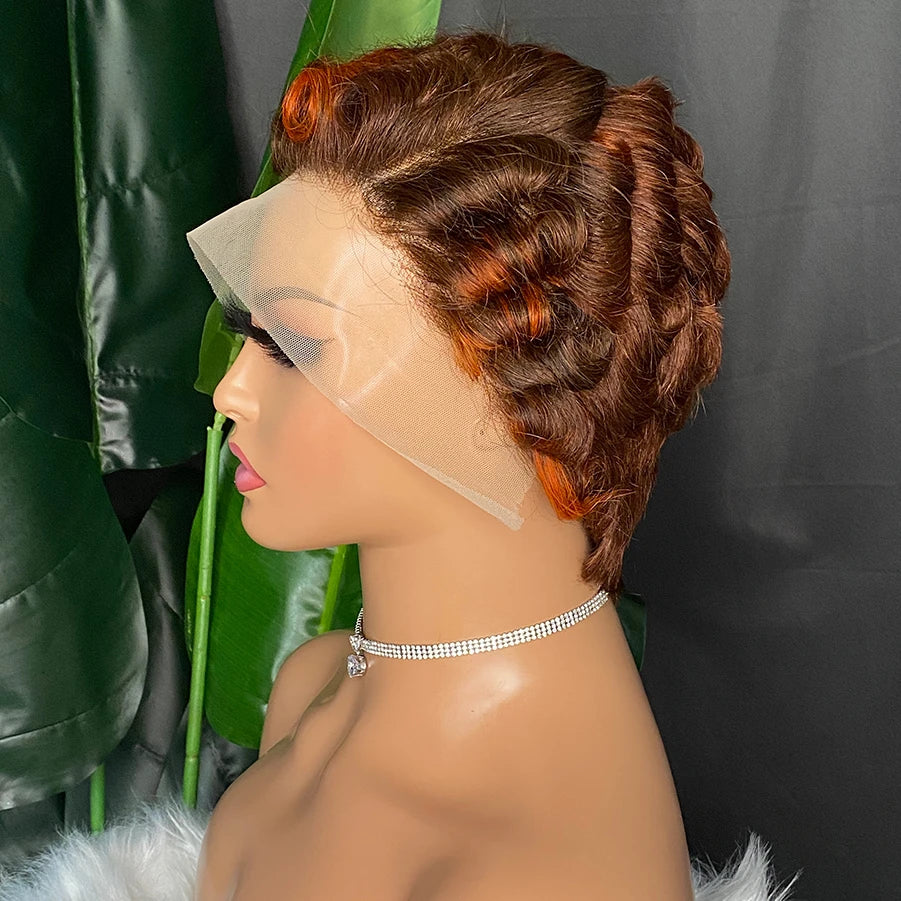 Short Pixie Cut Curly 100% Human Hair Wigs 13x4 Lace Front Wigs for  Women Natural Soft Bob Wig with Transparent Lace Wigs