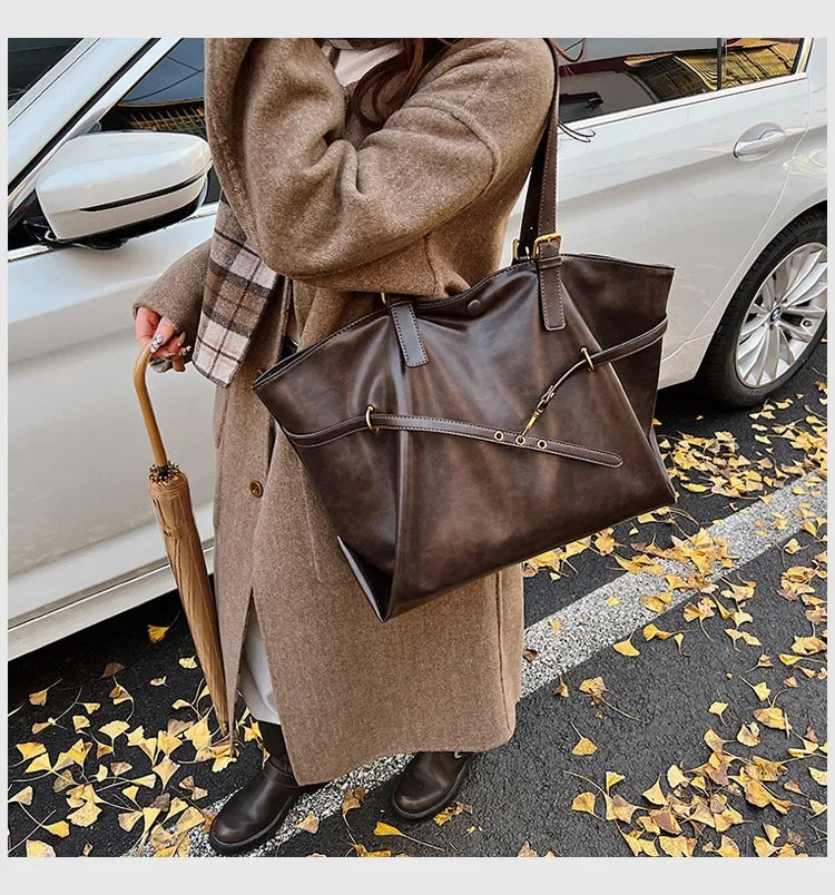 Large Capacity Winter Lady Shoulder Bag Vintage Casual Girl Tote Bags Y2K Pu Leather Female Handbags Women's Commuter Bag Purse
