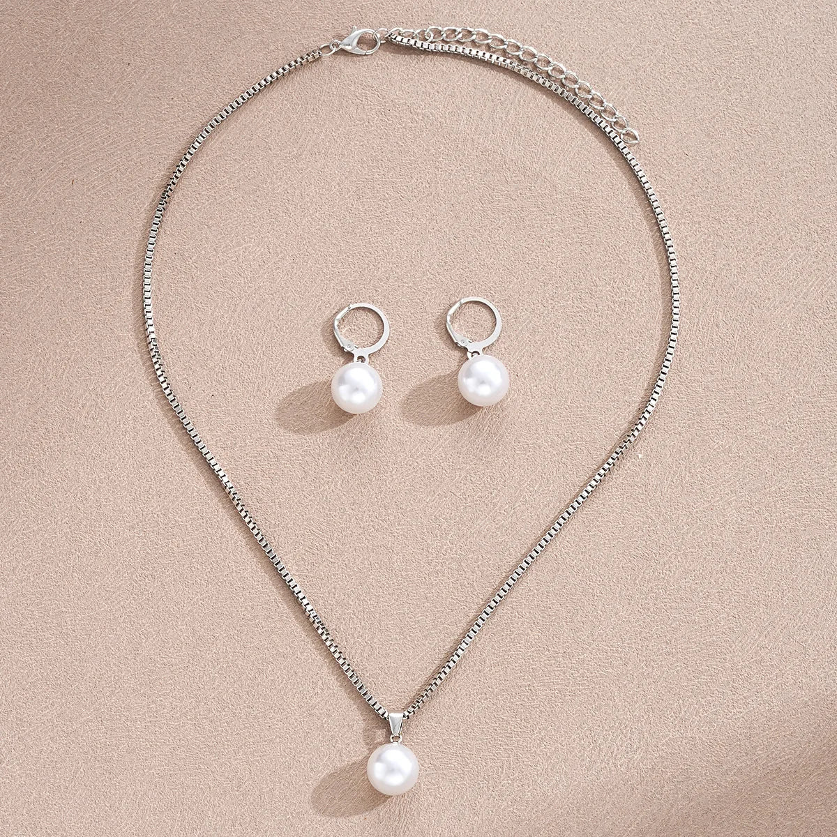 LATS 3 Pcs/Set Round Pearl Pendant Necklace For Women Exquisite Fashion Rhinestone Double  Earring Wedding Jewelry Set Gift
