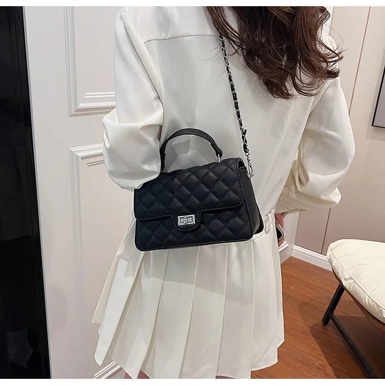 Small Square Lattice Chain Crossbody Bag Women's Shoulder Handbag Simple Handheld Underarm Bag Hot Sale Of The Season New Versat