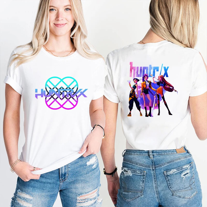 Kpop Demon Hunter HuntrX Print T-Shirts Fashion Casual Short Sleeve T-shirt Fashion Korean Anime Tshirts Women Clothes Tees Tops