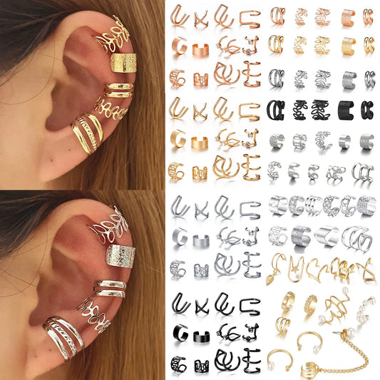 10 Pcs Leaves Clip Earrings for Women Rose Gold Color Creative Simple C Ear Cuff Non-Piercing Ear Clips Set Trend Jewelry Gift