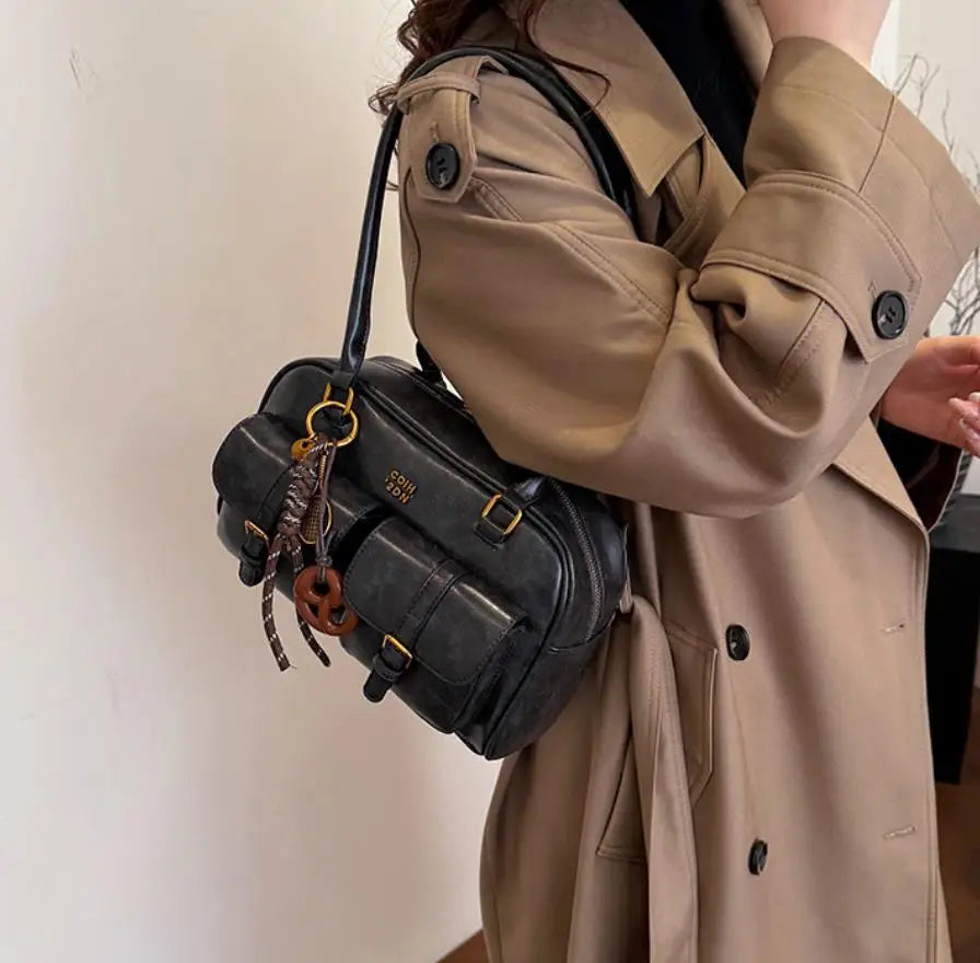 Women's Coffee Brown Multi-Pocket Handbag Shoulder Bag, Stylish Versatile Letter Crossbody Purse for Travel Work Shopping Dates