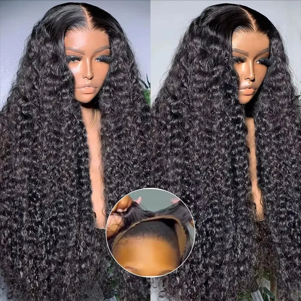 250% 36 Inch Hd Curly Glueless Wigs Ready To Wear 5x5 Lace Closure Wigs Hd Transparent Lace Front Human Hair Wigs Bleached Knots