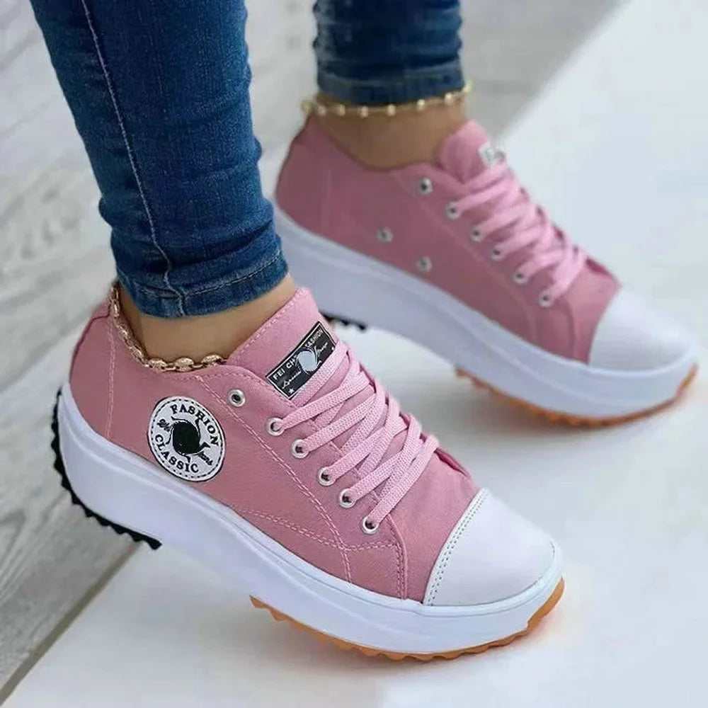 Women’s Pattern Canvas Sneakers  Casual Flat Lace-Up Shoes Zapatillas Mujer Chaussure Femme