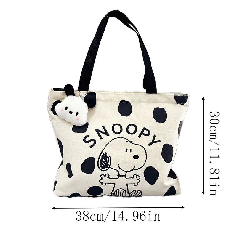MINISO Snoopy Canvas Bag Women's Large Capacity Bag Fashion Cartoon Handbag Multi-purpose Shoulder Tote Bag With Hanging