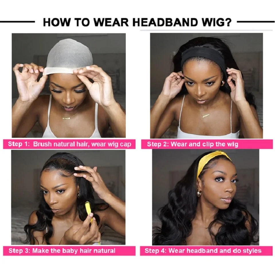 Headband Wig Human Hair Body Wave Virgin Human Hair Wigs for Black Women Full Machine Made Brazilian Ready To Wear Wig None Lace