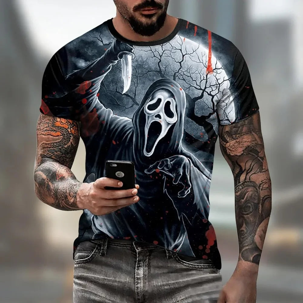 Men's Halloween T-Shirts 3D Skull Print Short Sleeve T-Shirt Casual Round Neck Novelty Street Fashion Shirts anime clothes