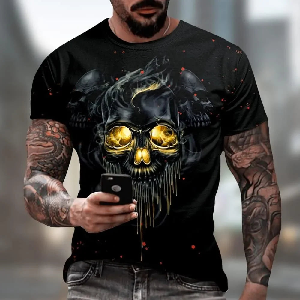 Men's Halloween T-Shirts 3D Skull Print Short Sleeve T-Shirt Casual Round Neck Novelty Street Fashion Shirts anime clothes