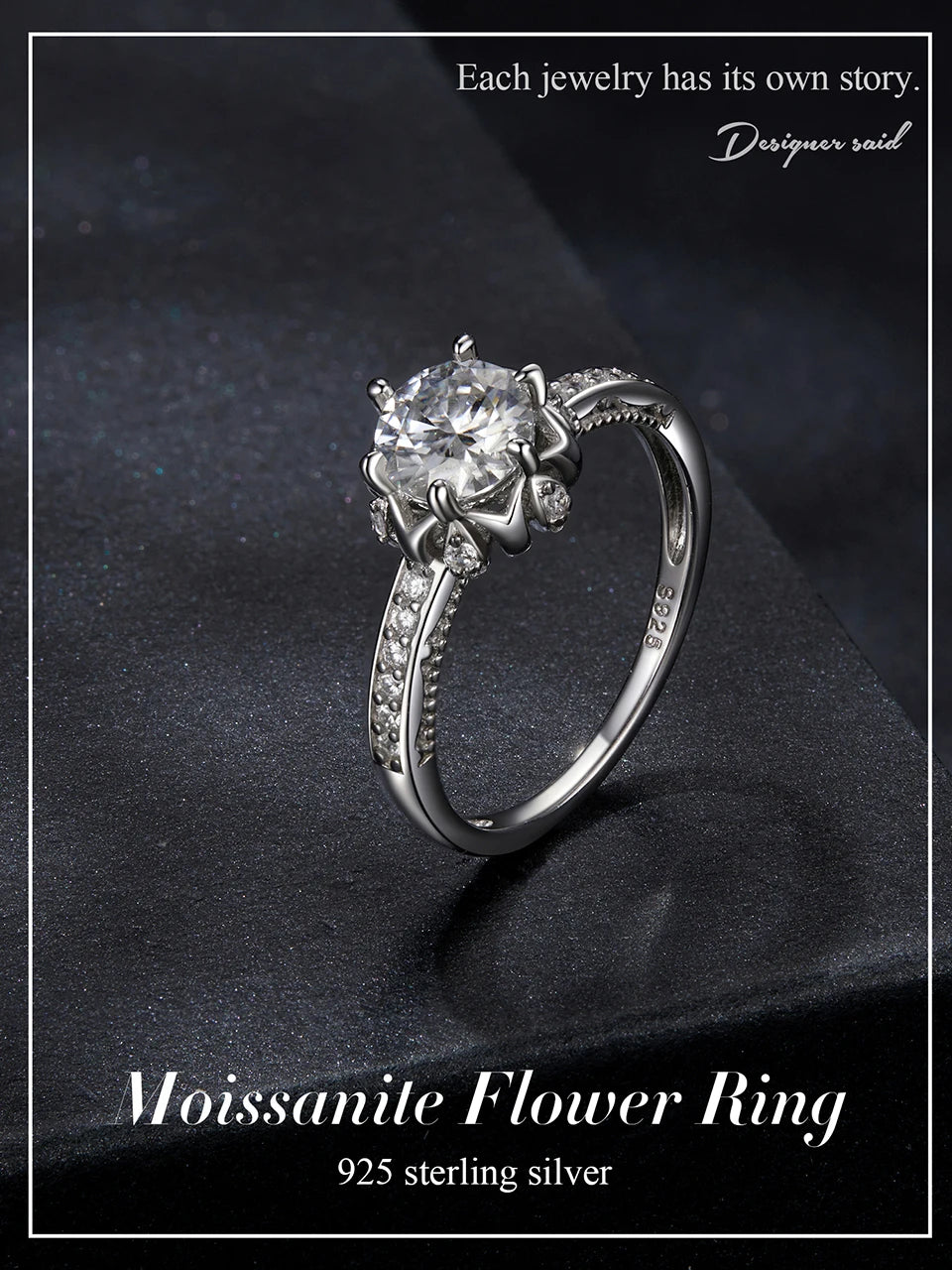 BAMOER D Color VVS1 EX Moissanite Flower Ring 1ct Round Moissanite Diamond Solitaire Engagement 925 Sterling Silver Rings For Wo