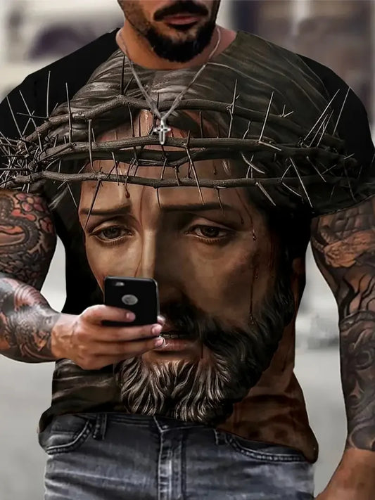 Jesus Graphic Men's T-shirt Top 3D Print Shirt For Men O Neck Oversized Sweatshirt Summer Casual Short Sleeve Tees Cheap Clothes