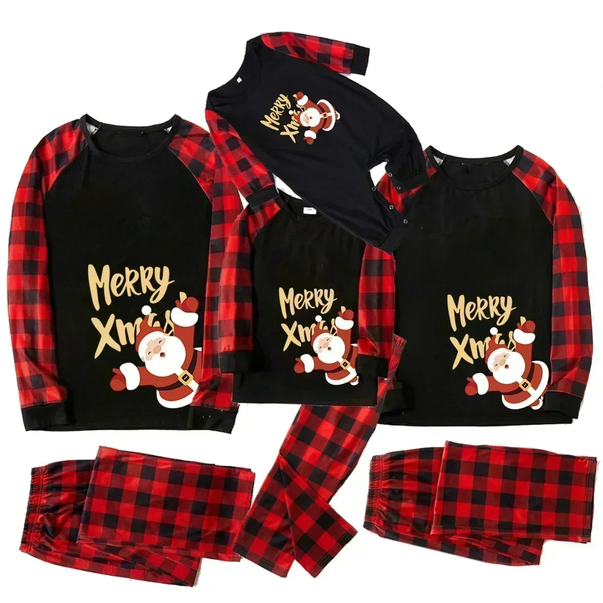 Merry Xmas Pjs Family Matching Outfits Santa Claus Print Mom Dad Kids Clothing Set Sleepwear Baby&Dog Romper Christmas Pajamas