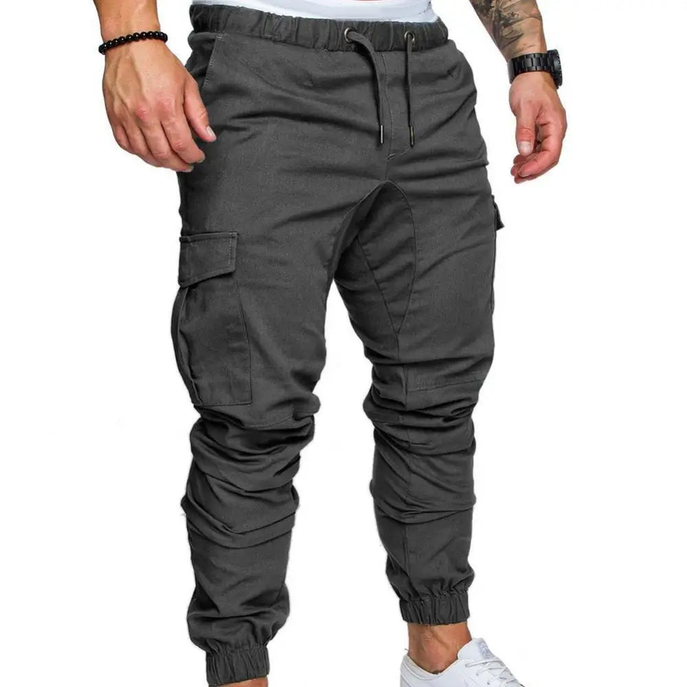 Dropshipping!New Fashion Men Jogger Pants Casual Solid Color Pockets Waist Drawstring Ankle Tied Skinny Cargo Pants Size XS-4XL