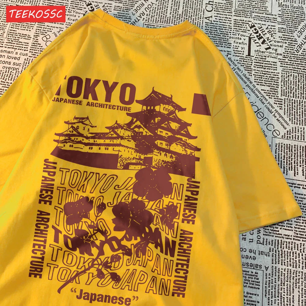 Trend Cotton Women'S T-Shirts Japanese Tokyo Sakura Printed Streetwear Soft Breathable Oversize Summer Street Female Clothes