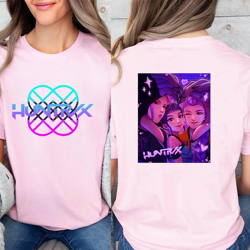 Kpop Demon Hunter HuntrX Print T-Shirts Fashion Casual Short Sleeve T-shirt Fashion Korean Anime Tshirts Women Clothes Tees Tops