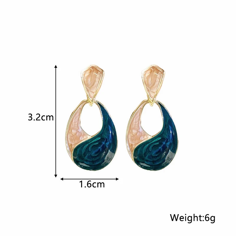 Green Enamel Hollow Water Drop Women's Hanging Earrings Colorful Glaze Geometric Statement Drop Earrings 2025 new trend