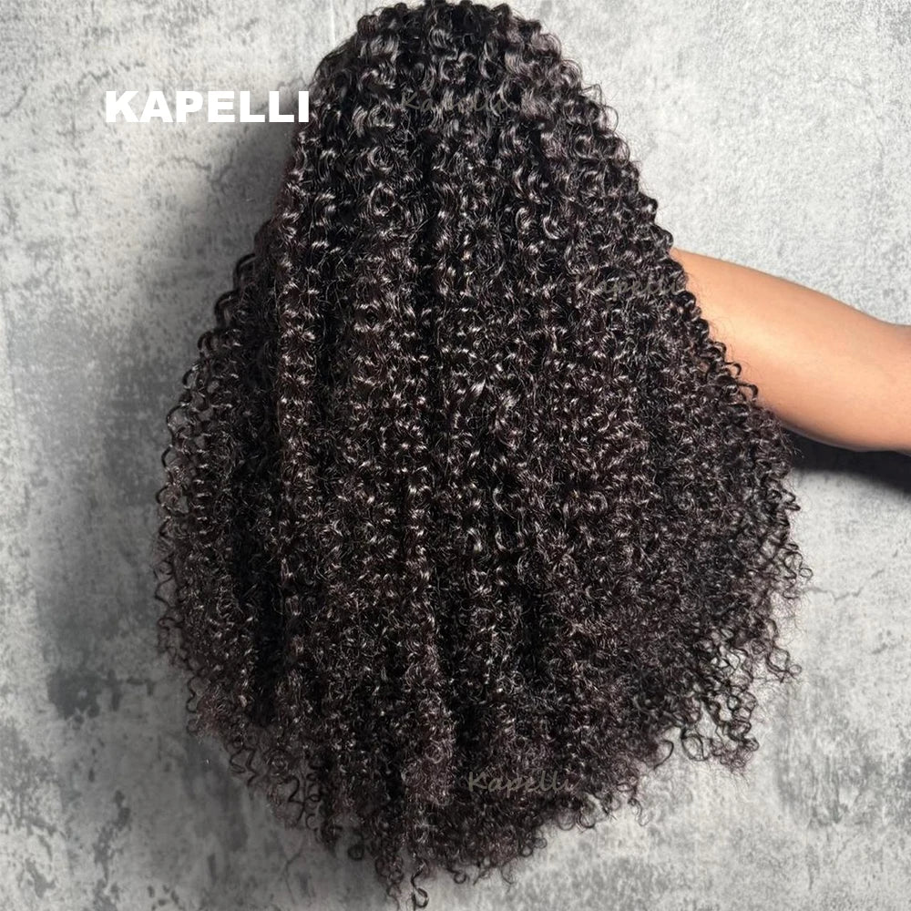 Half Wig Human Hair Kinky Curly Glueless Wig Human Hair Ready to Wear 3 IN 1 Half Wig With Drawstring 250 Density Curly Half Wig